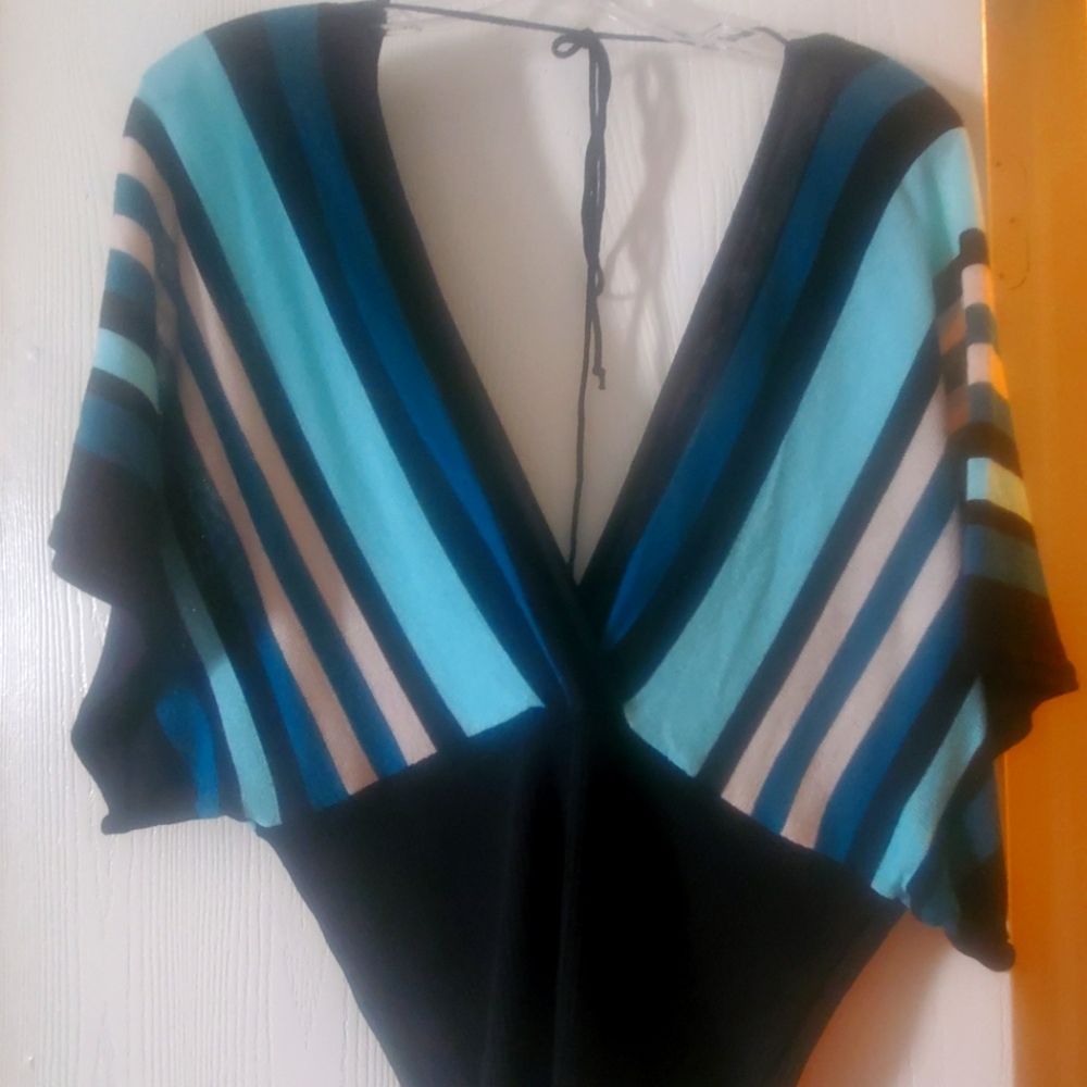 Multi-colored off shoulder sweater